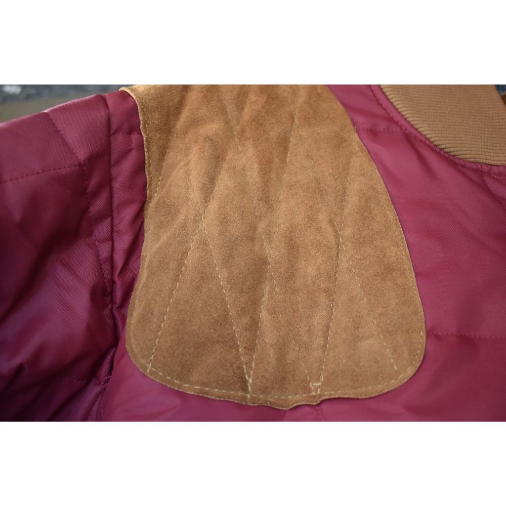 Vintage Men's Bob Allen Burgundy Puffer Hunting Jacket Suede Patches L - Picture 5 of 10
